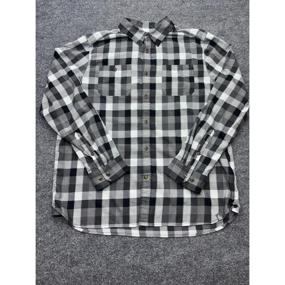 The North Face Mens XL Plaid Button Down Shirt Black Grey White Long Sleeve